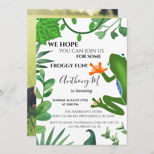 Forest Frog 1e verjaardagsfeestuitnodiging Kaart (Voorkant / Achterkant)