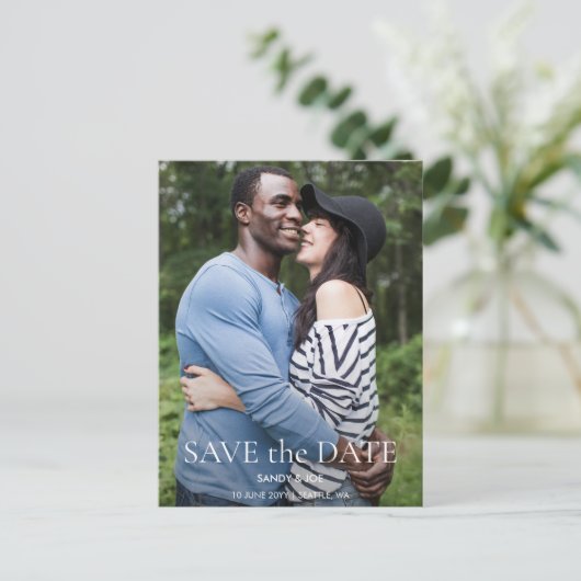 Forest Fun Photo Bruiloft Sla de datum op Briefkaart (Staand voorkant)