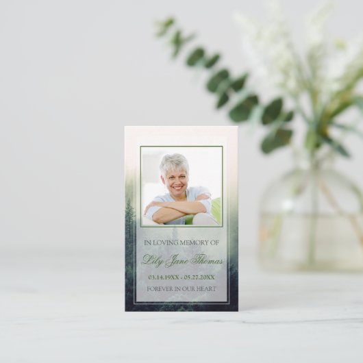 Forest Funeral Prayer Card, Memorial Prayer Card Visitekaartje (Staand voorkant)