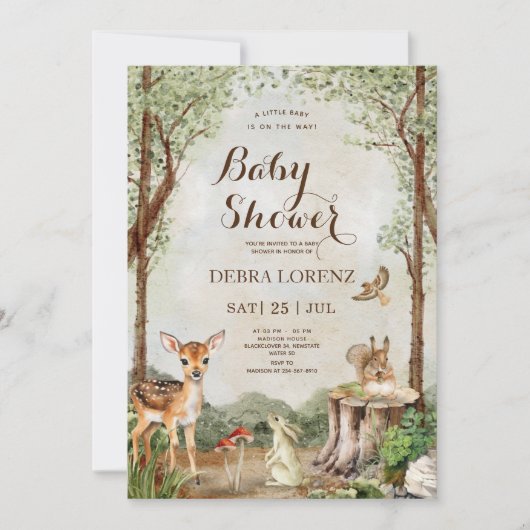 Forest Garden Baby shower bewerkbare uitnodiging (Voorkant)