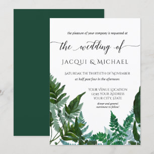 Forest Gathered Fern Foliage Waterverf Wedding Kaart