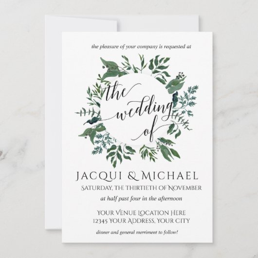 Forest Gathered Foliage Leaf krans bruiloft Kaart (Voorkant)