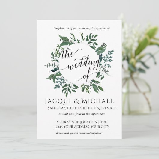 Forest Gathered Foliage Leaf krans bruiloft Kaart (Staand voorkant)