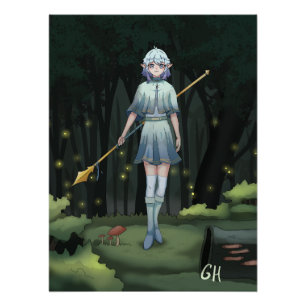 Forest girl, elf, anime poster