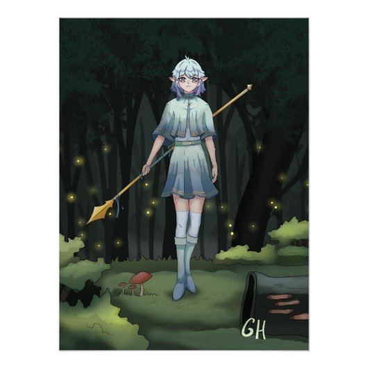 Forest girl, elf, anime poster (Voorkant)