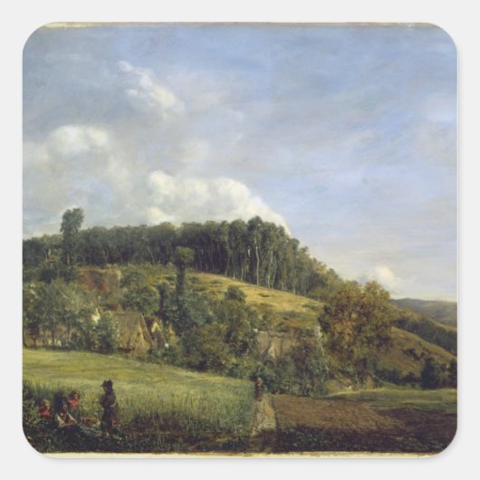 Forest Glade, vlakbij een dorp, 1833 Vierkante Sticker (Voorkant)