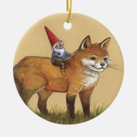 Forest Gnome en Red Fox Keramisch Ornament (Voorkant)