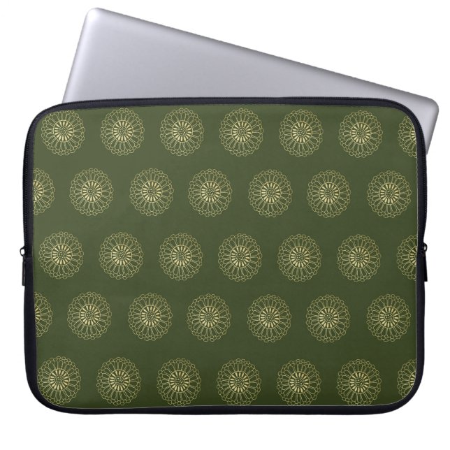 Forest | Golden Zinnia Flower Medallions Laptop Sleeve (Voorkant)