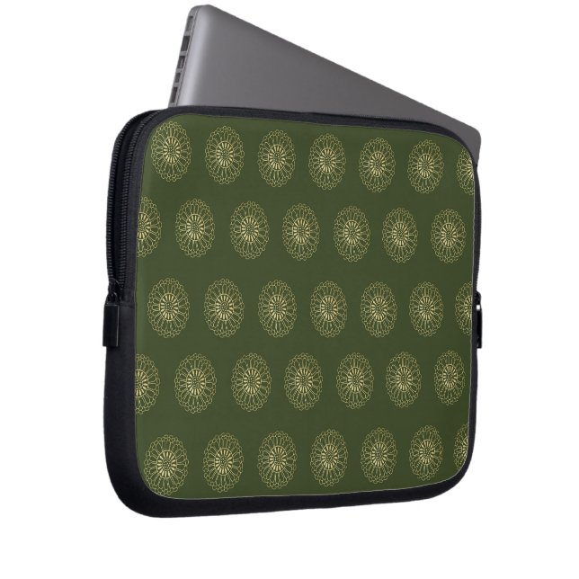 Forest | Golden Zinnia Flower Medallions Laptop Sleeve (Voorkant Rechts)