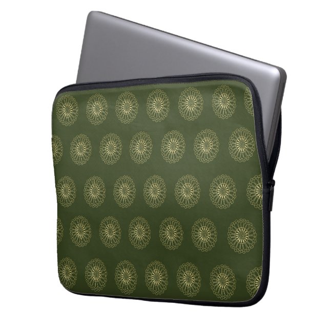 Forest | Golden Zinnia Flower Medallions Laptop Sleeve (Voorkant Links)