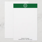 Forest Gr WhGreek Key Rnd Lijst Initiaal Monogram Briefpapier (Voorkant / Achterkant)