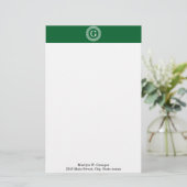 Forest Gr WhGreek Key Rnd Lijst Initiaal Monogram Briefpapier (Staand voorkant)