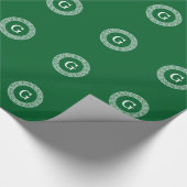 Forest Gr WhGreek Key Rnd Lijst Initiaal Monogram Cadeaupapier (Hoek)