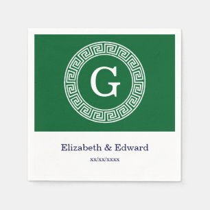 Forest Gr WhGreek Key Rnd Lijst Initiaal Monogram Servetten