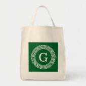 Forest Gr WhGreek Key Rnd Lijst Initiaal Monogram Tote Bag (Voorkant)