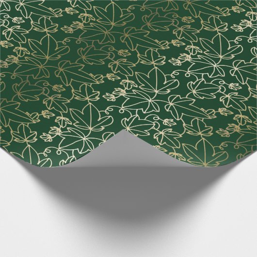 Forest Green and Gold Ivy Leaf Floral Pattern Cadeaupapier (Hoek)