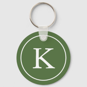 Forest Green and White Circle Monogram Initiaal Sleutelhanger