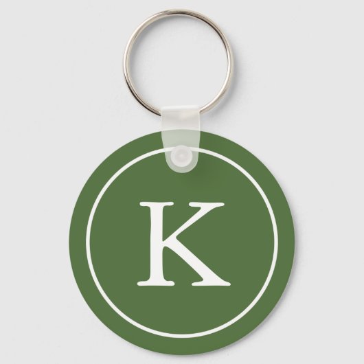 Forest Green and White Circle | Monogram Initiaal Sleutelhanger (Voorkant)