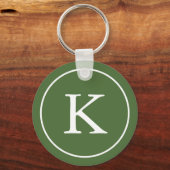 Forest Green and White Circle | Monogram Initiaal Sleutelhanger (Voorkant)