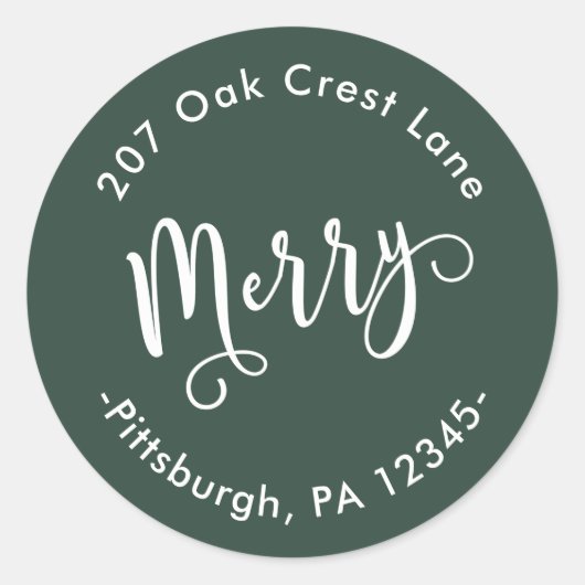 Forest Green and White Merry Script Kerstmis Ronde Sticker (Voorkant)