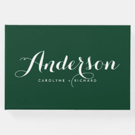 Forest Green and White Modern Calligraphy Wedding Gastenboek