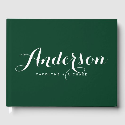 Forest Green and White Modern Calligraphy Wedding Gastenboek (Voorkant)