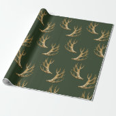 Forest Green Antlers Pattern Masculine Gift Cadeaupapier (Uitgerold)