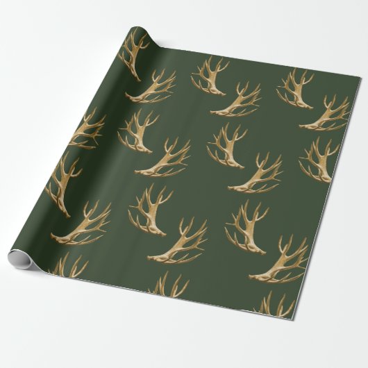 Forest Green Antlers Pattern Masculine Gift Cadeaupapier (Uitgerold)