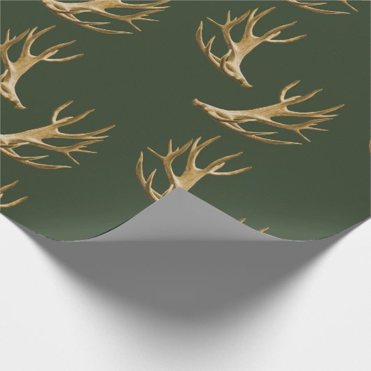 Forest Green Antlers Pattern Masculine Gift Cadeaupapier (Hoek)