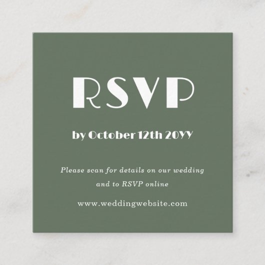 Forest Green Art Deco | QR-code | Bruiloft RSVP Informatiekaartje (Voorkant)