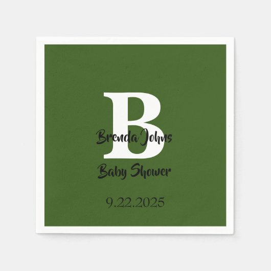 Forest Green Baby shower Monogram Oerwoud Thema Servet (Voorkant)