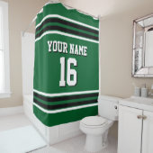 Forest Green Black White Stripes Sports Jersey Douchegordijn (In situ)