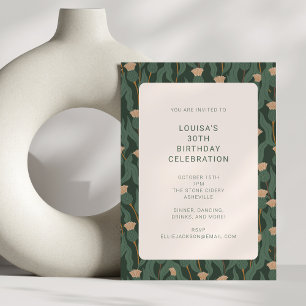 Forest Green Blush Floral Birthday Party Kaart