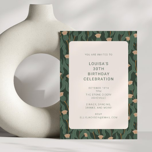  Forest Green Blush Floral Birthday Party Kaart