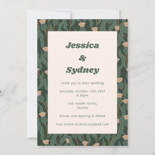  Forest Green Blush Floral Boho Wedding Kaart (Voorkant)