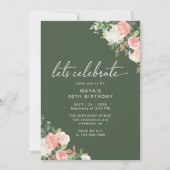 Forest Green Blush Roze | Floral Garden Verjaardag Kaart (Voorkant)