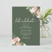 Forest Green Blush Roze | Floral Garden Verjaardag Kaart (Staand voorkant)