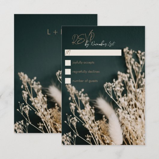 Forest Green Boho Rustic Floral Wedding RSVP Card (Voorkant / Achterkant)