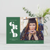 Forest Green Bold Serif Single Photo Afstuderen Aankondiging (Staand voorkant)