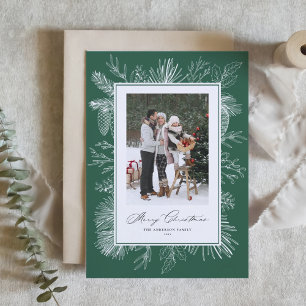 Forest Green Botanical Lijst Foto van Kerstmis Feestdagen Kaart