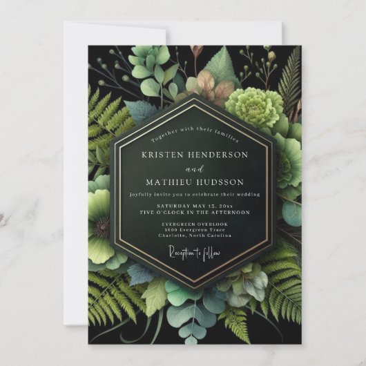 Forest Green Botanical Romance Wedding Kaart (Voorkant)