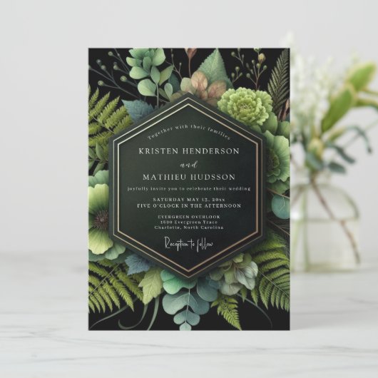 Forest Green Botanical Romance Wedding Kaart (Staand voorkant)
