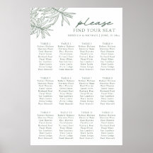 Forest Green Botanical Seating Chart Poster