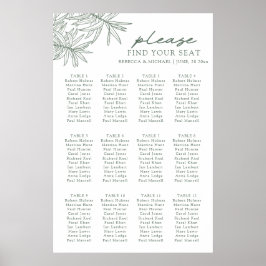 Forest Green Botanical Seating Chart Poster