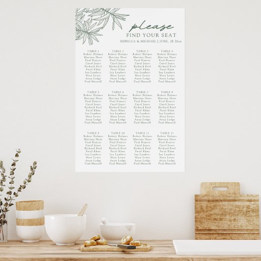 Forest Green Botanical Seating Chart Poster (Keuken)