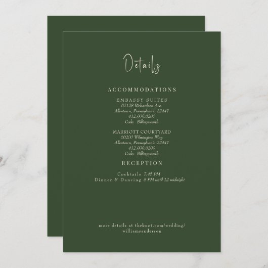Forest Green bruiloft details behuizing Kaart (Voorkant / Achterkant)
