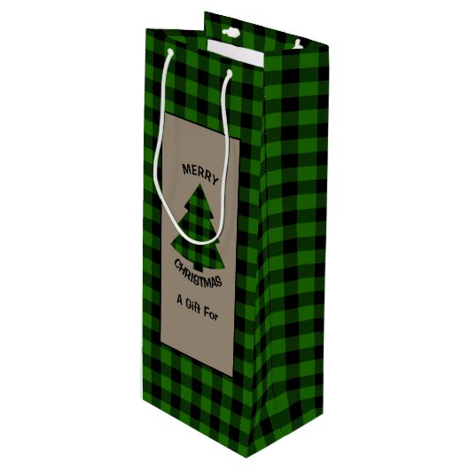 Forest Green Buffalo Play-kerstboom Wijn Cadeautas (Voorkant Gekanteld)