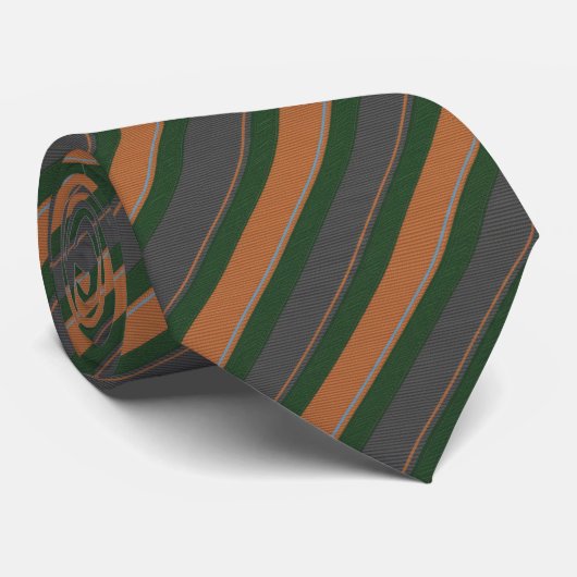 Forest Green & Burnt Orange Diagonal Striped Stropdas (Opgerold)