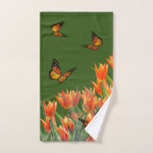 Forest Green Butterflies & Tulips Bath Towel Set Bad Handdoek (Handdoek)