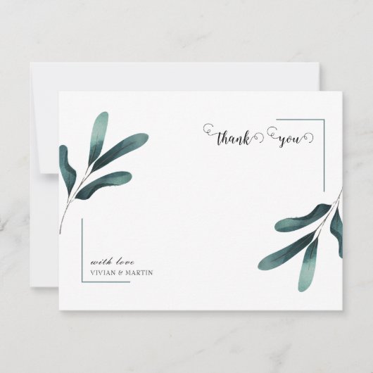Forest Green Calligraphy Eucalyptus Wedding Bedankkaart (Voorkant)